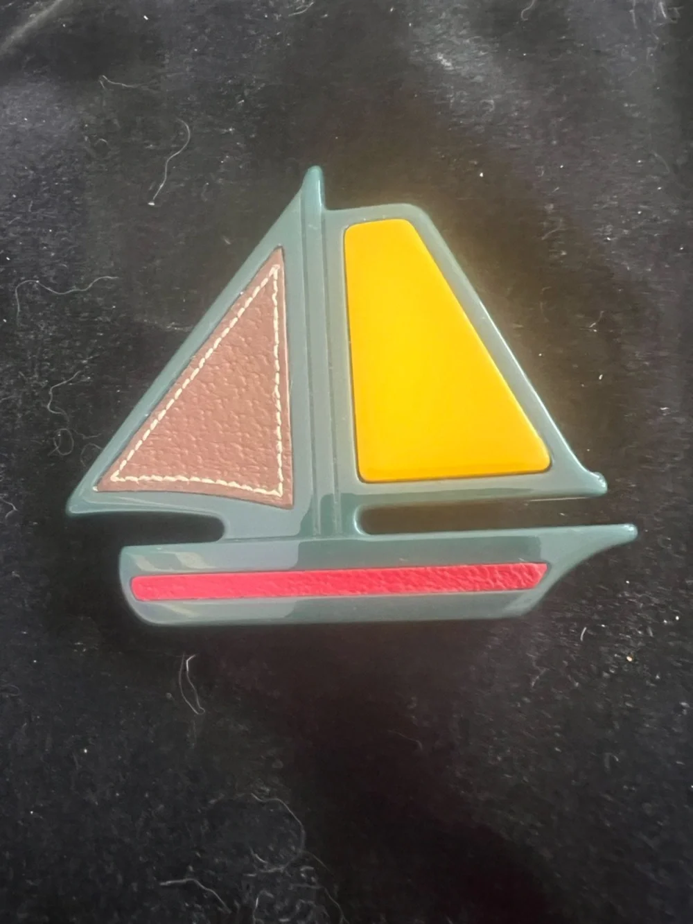 Vintage Prada Geometric Yellow & Brown Leather Accent Pin - Picture 2 of 4